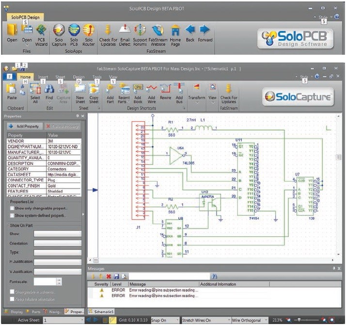 Obr. 1 Uživatelské prostředí schematického editoru programu SoloPCB
